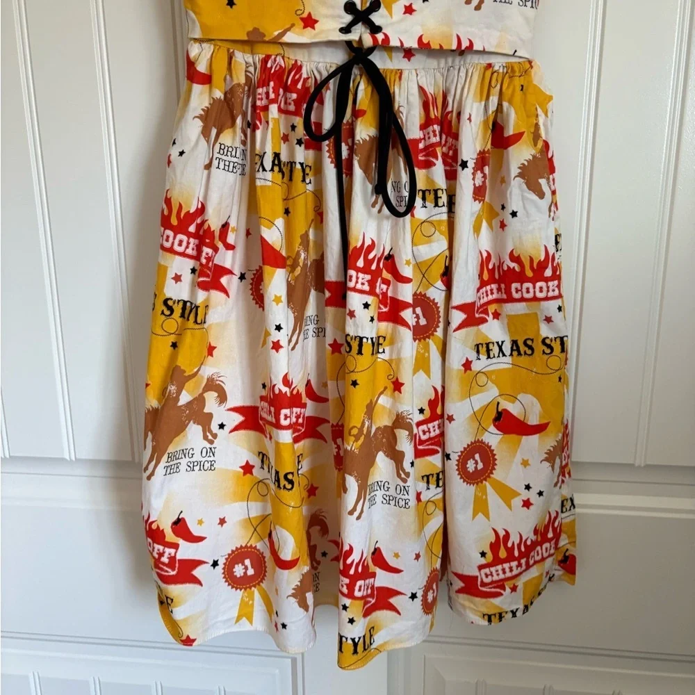 Bernie Dexter Amy dress in Texas BBQ print size medium yellow white - Picture 4 of 8